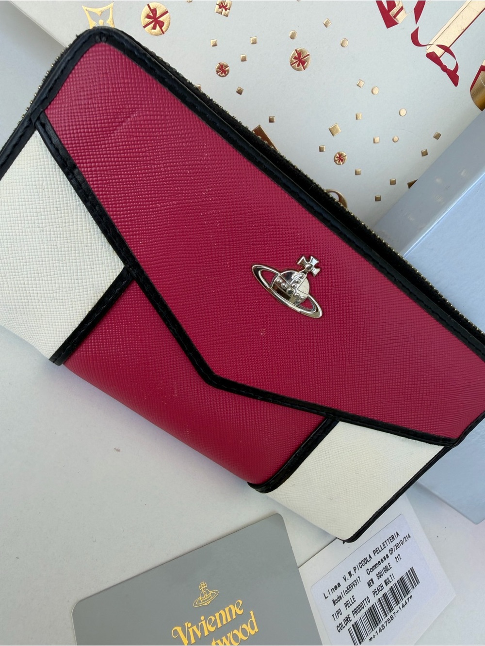 Vivienne Westwood Pink, White & Black Trim Colorblock Wallet - Picture 2 of 13